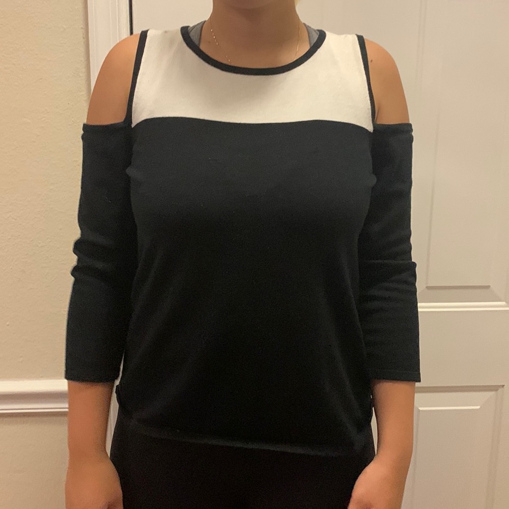 Black and White Shoulderless Sweater
